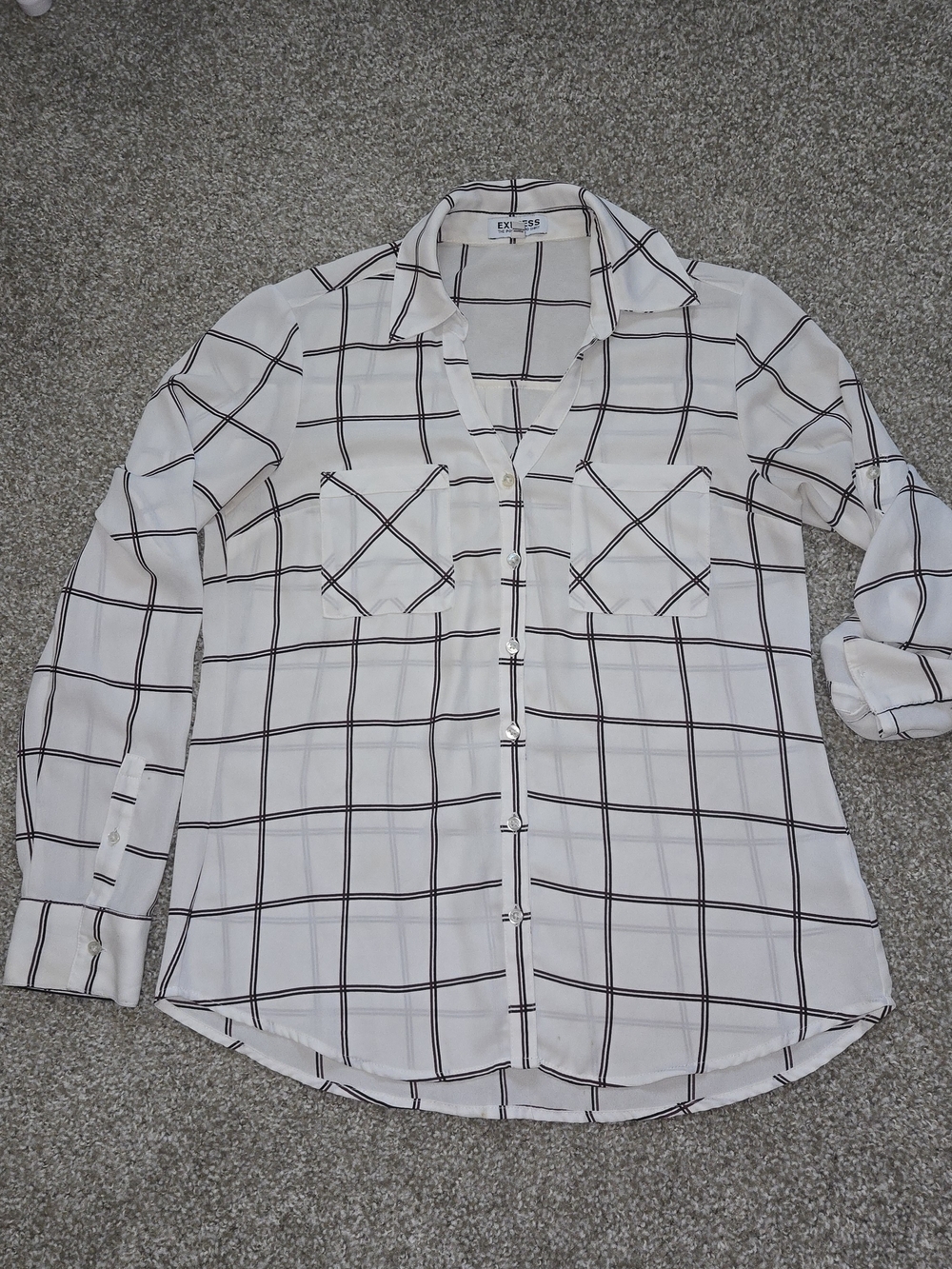 Express White Windowpane Button-Up Shirt